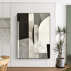 Gray and Black Geometric Collage Abstract Painting with Textured Complexity WINK014