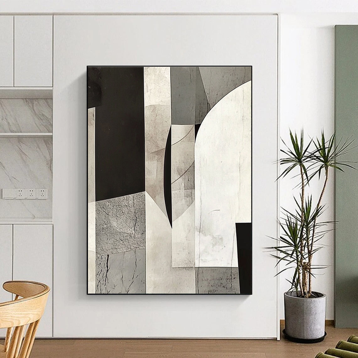 Gray and Black Geometric Collage Abstract Painting with Textured Complexity WINK014