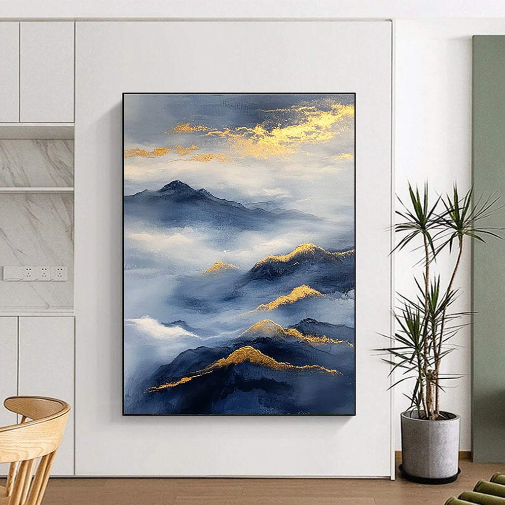 Golden - Accented Mountains Abstract Painting for Serene Spaces GAB0692