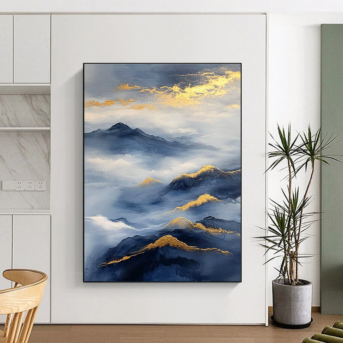 Golden - Accented Mountains Abstract Painting for Serene Spaces GAB0692