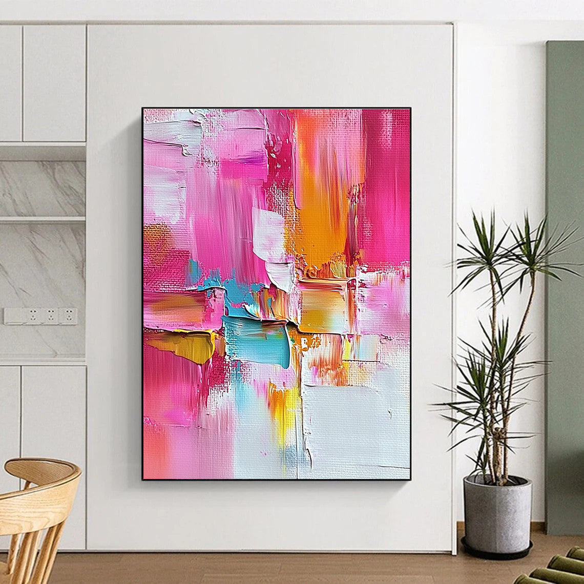 Pink Orange Blue Abstract Painting with Lively Textures WINK520