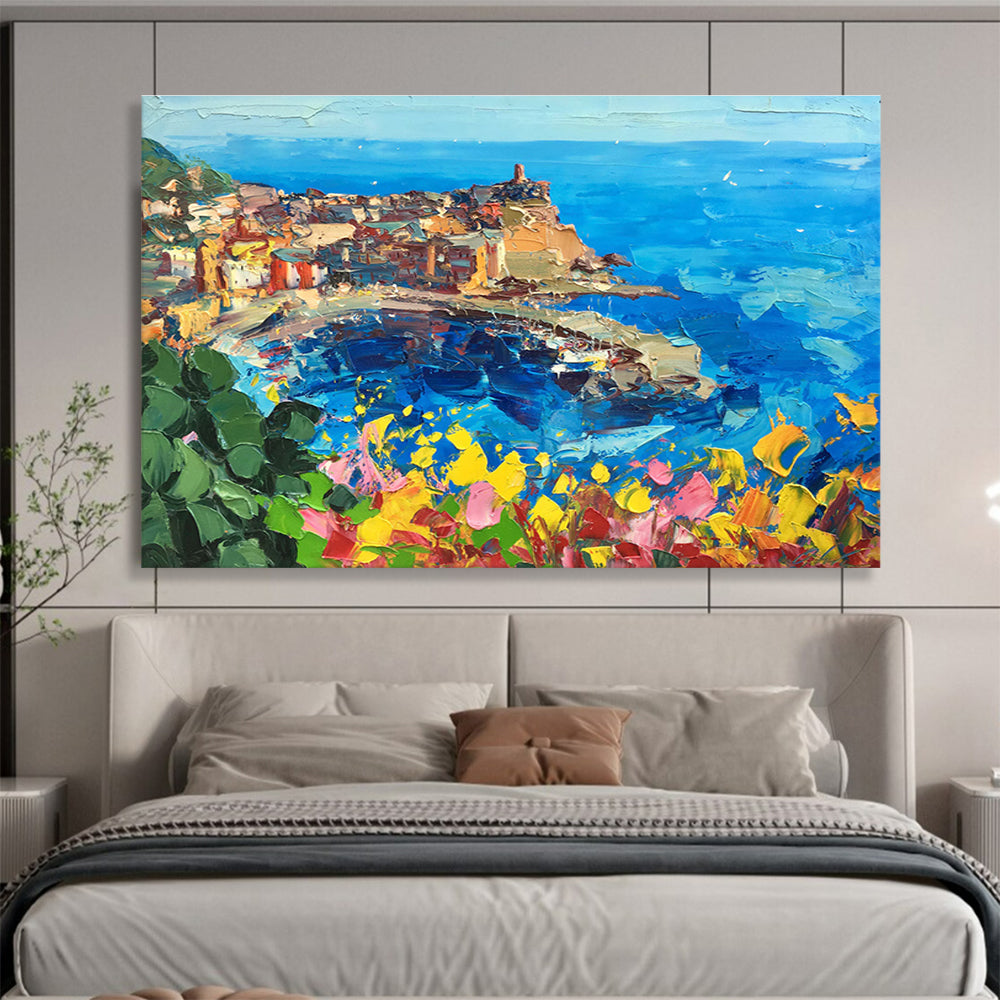 Cliffside Town Abstract Painting for Seaside Home Entrance Halls YHT477