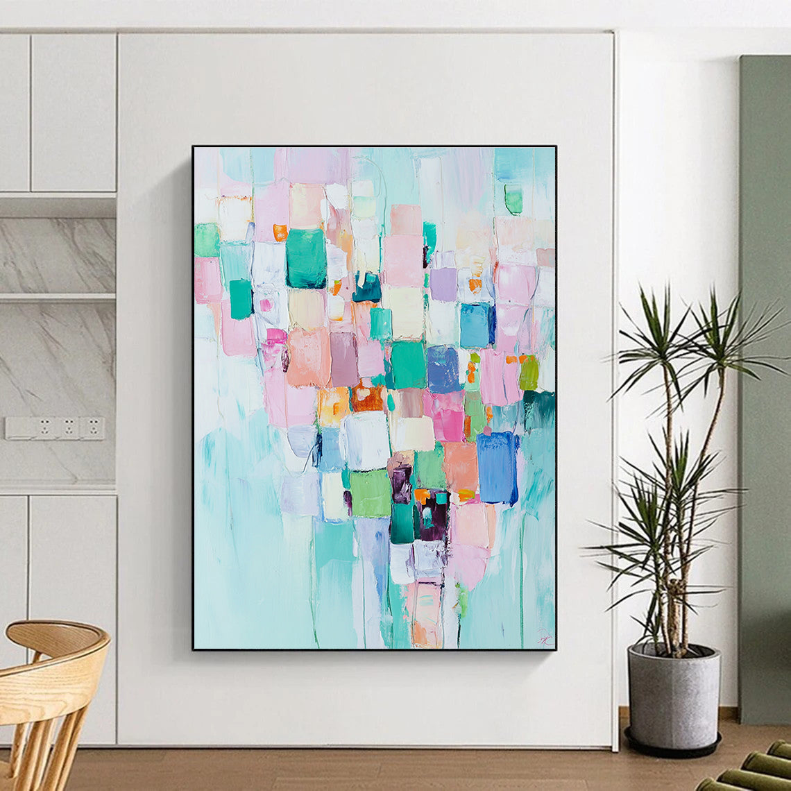 Colorful Patchwork Abstract Painting for Cheerful - Themed Cafes GAB0932