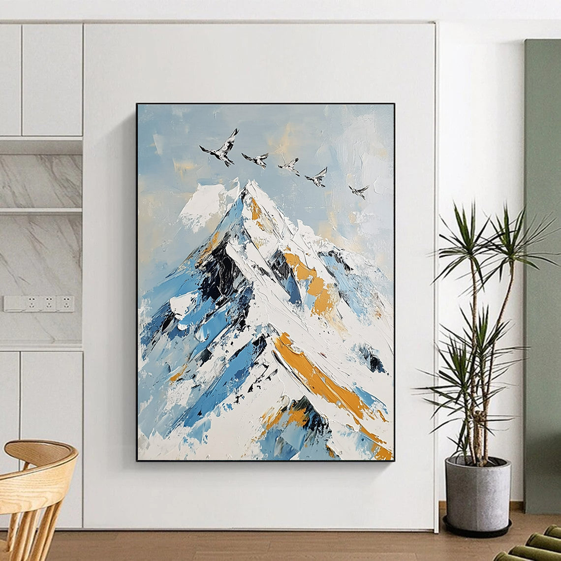 Snowy Mountain with Birds Landscape Abstract Painting for Adventure - Inspired Homes GAB1411