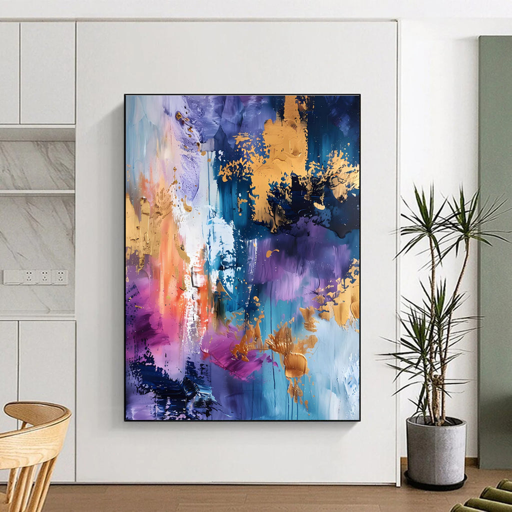 Luxurious Purple - Toned Abstract with Gold Painting for Elegant Spaces HENG282