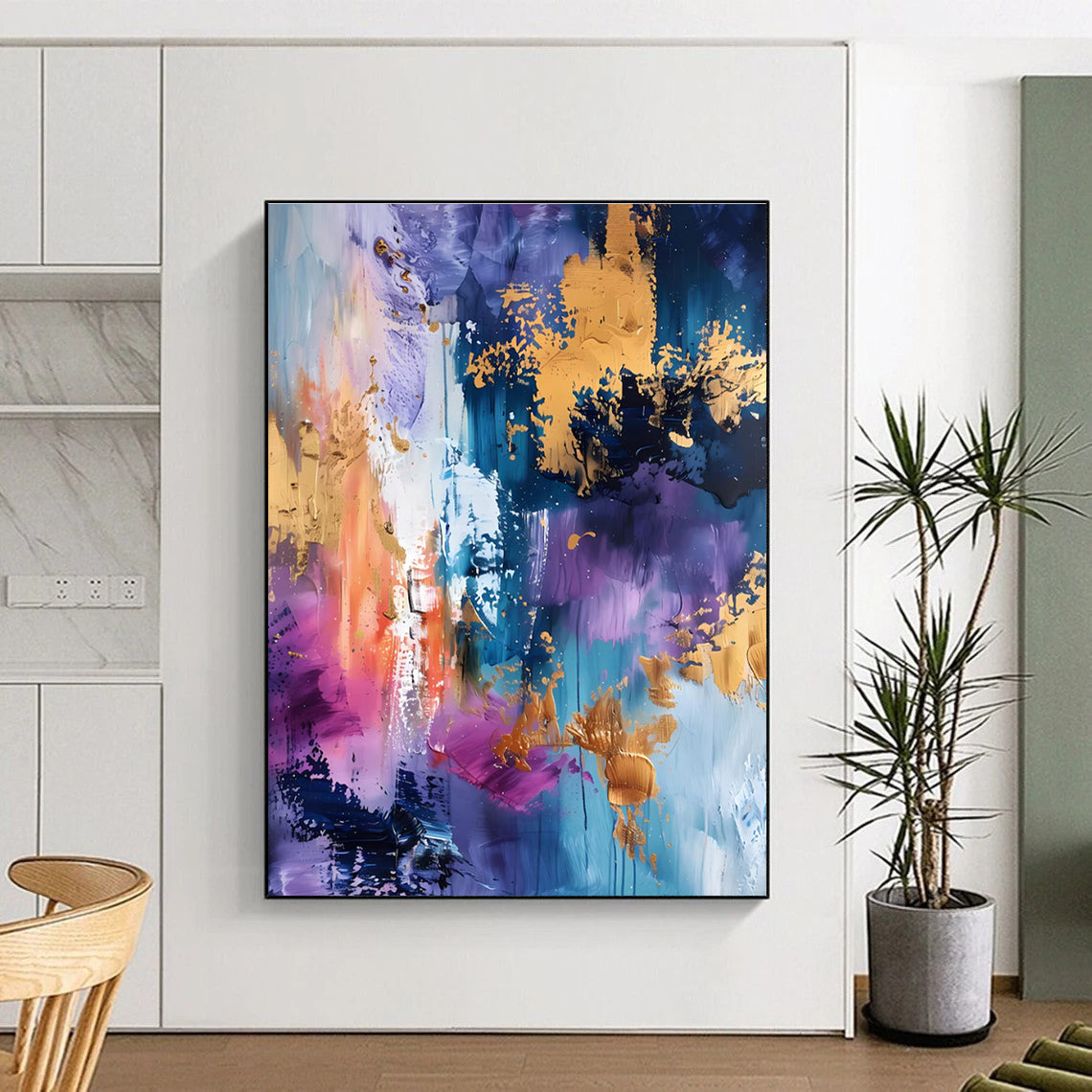 Luxurious Purple - Toned Abstract with Gold Painting for Elegant Spaces HENG282