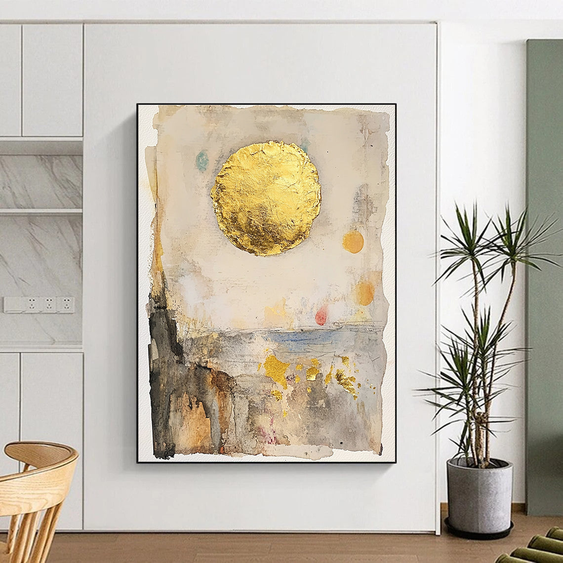 Gold Sun Abstract Painting with Textured Layers GAB0701