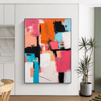 Pink Orange Abstract Blocks Painting with Modern Structure WINK714