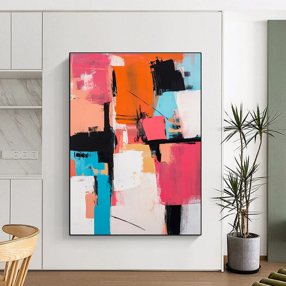 Pink Orange Abstract Blocks Painting with Modern Structure WINK714
