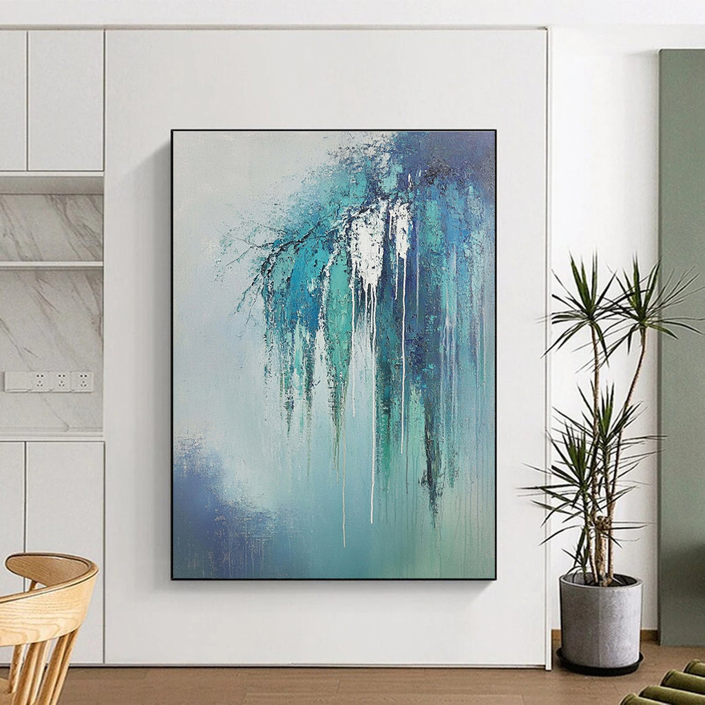 Dripping Blue Branches Ethereal Nature Abstract Painting GAB0266