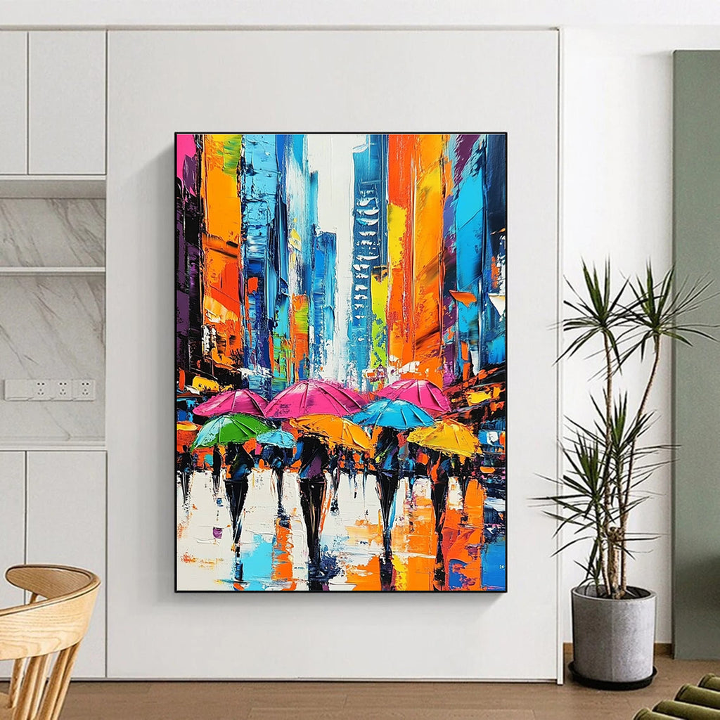 Colorful Umbrella City Abstract Painting for Urban - Chic Cafes GAB1288