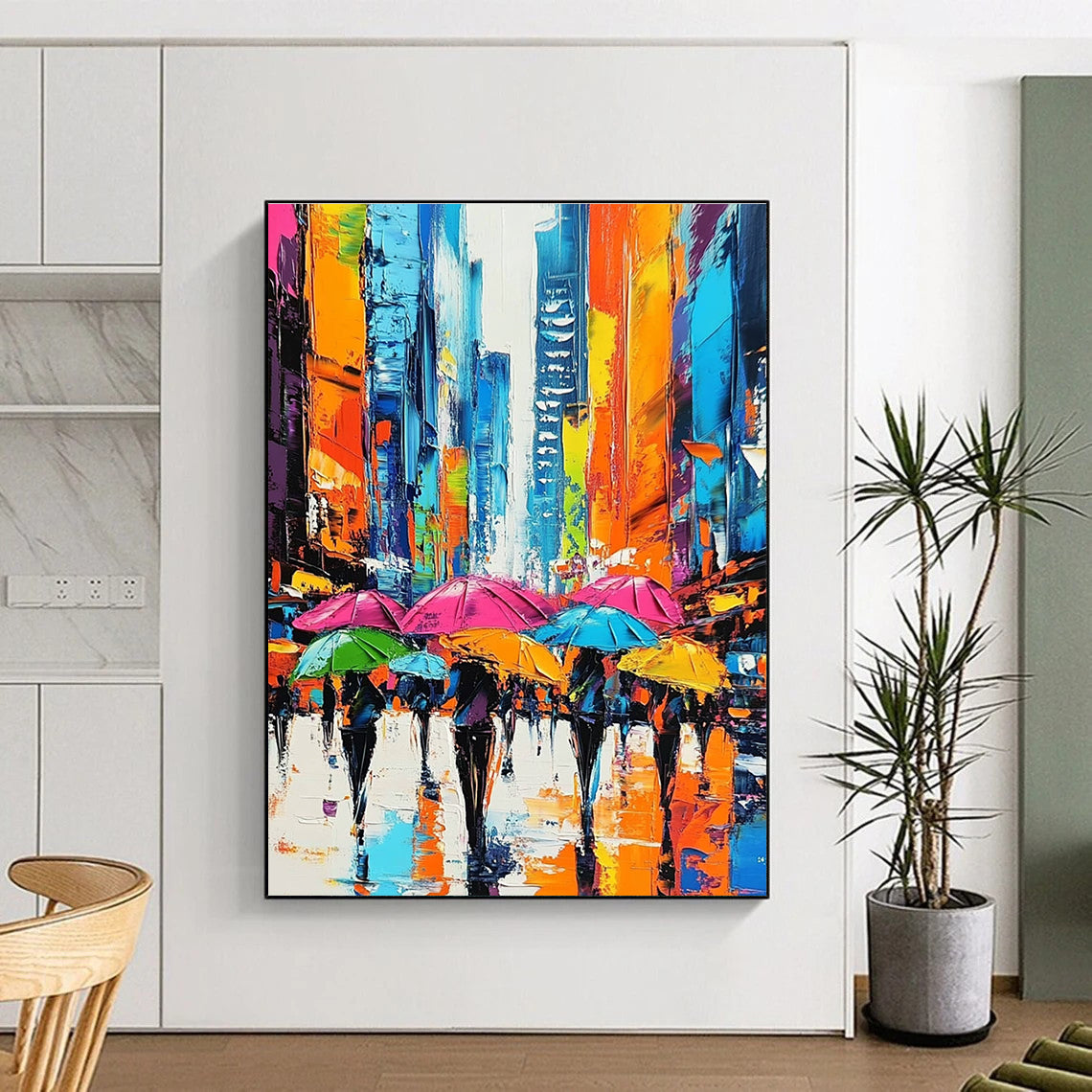 Colorful Umbrella City Abstract Painting for Urban - Chic Cafes GAB1288