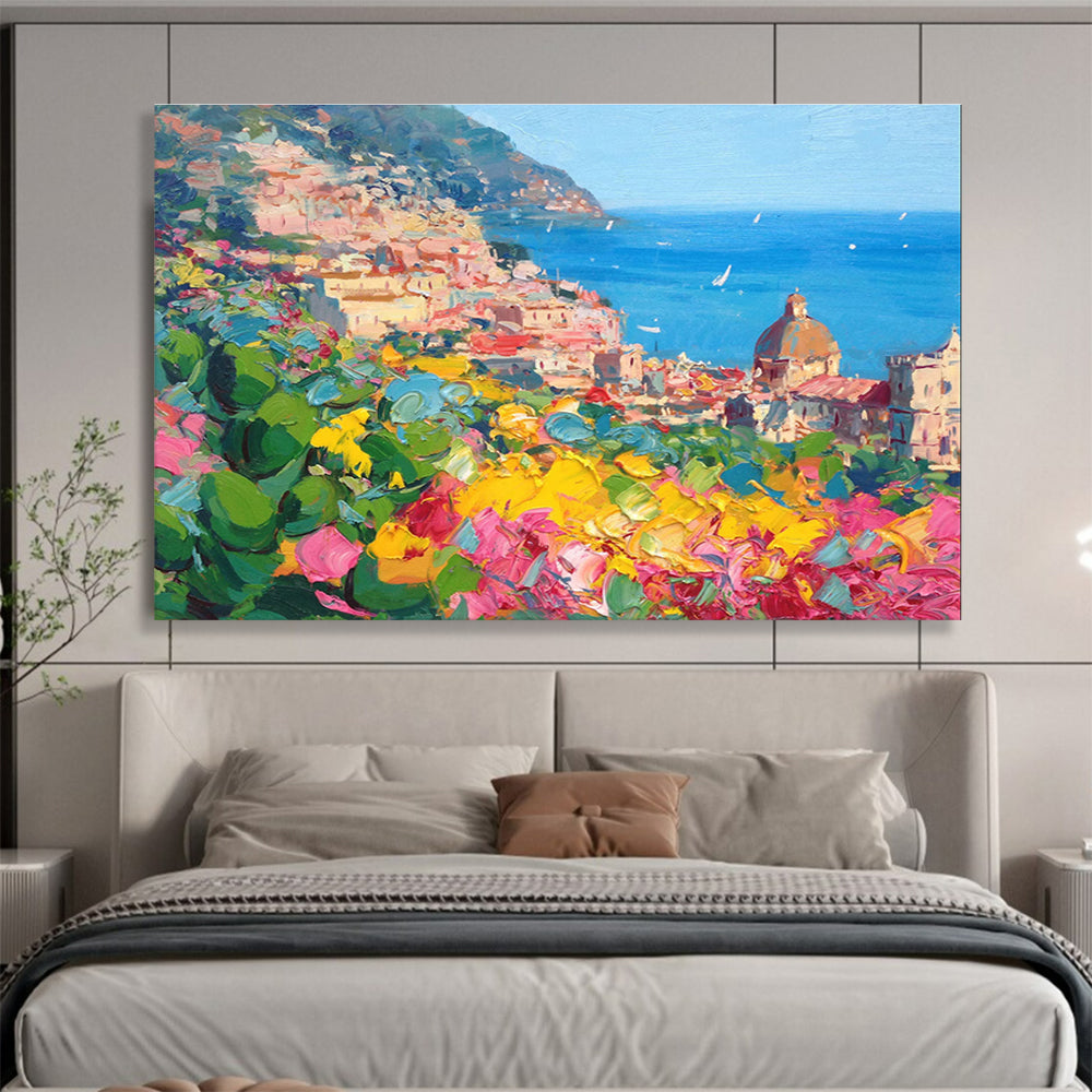Coastal Town Flowers Abstract Painting for Italian Restaurant Private Dining YHT488
