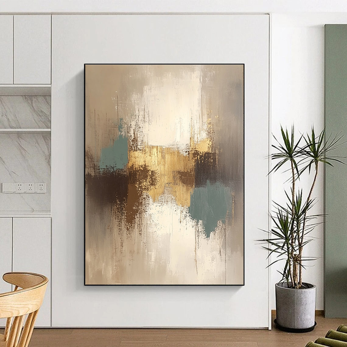 Gold Blue Gray Abstract Painting with Subtle Opulence WINK562