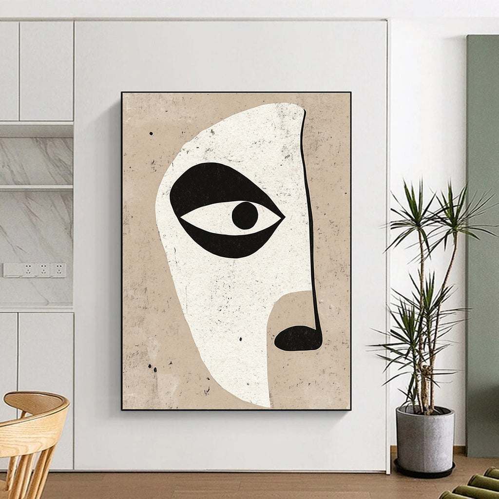 Minimalist Face Cutout Abstract Painting of Geometric Features GAB0124