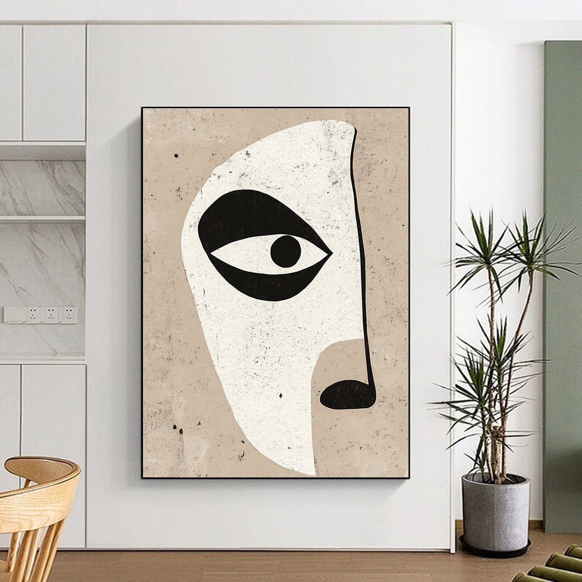 Minimalist Face Cutout Abstract Painting of Geometric Features GAB0124