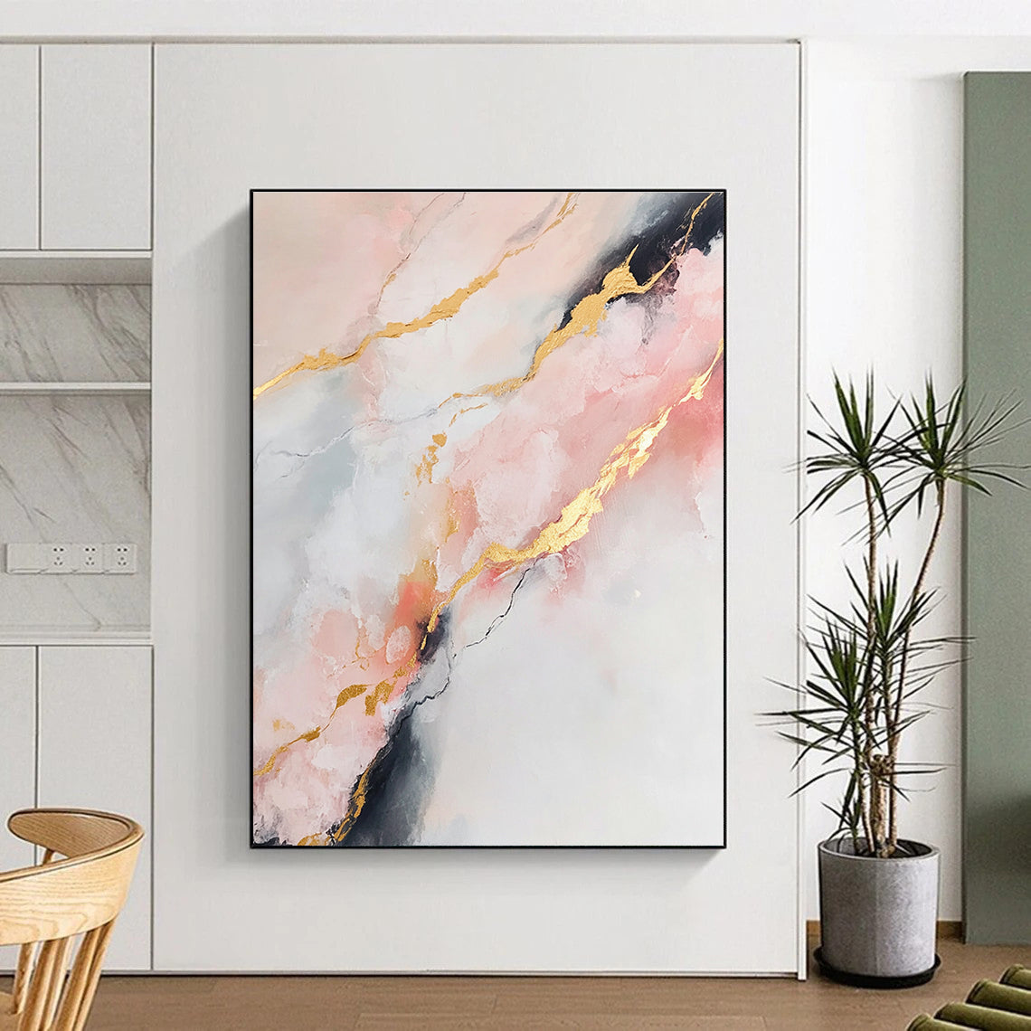 Pink and Gold Marble - like Abstract Painting with Luxurious Flow WINK279
