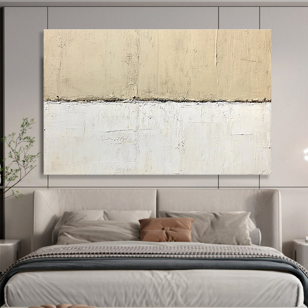 Minimalist Beige - White Divide with Textured Layers Abstract Painting ABS322