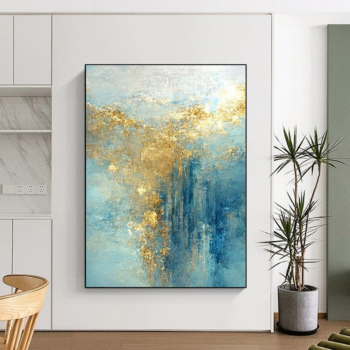 Ethereal Blue - Gold Abstract Painting for Art Gallery Installations HENG063
