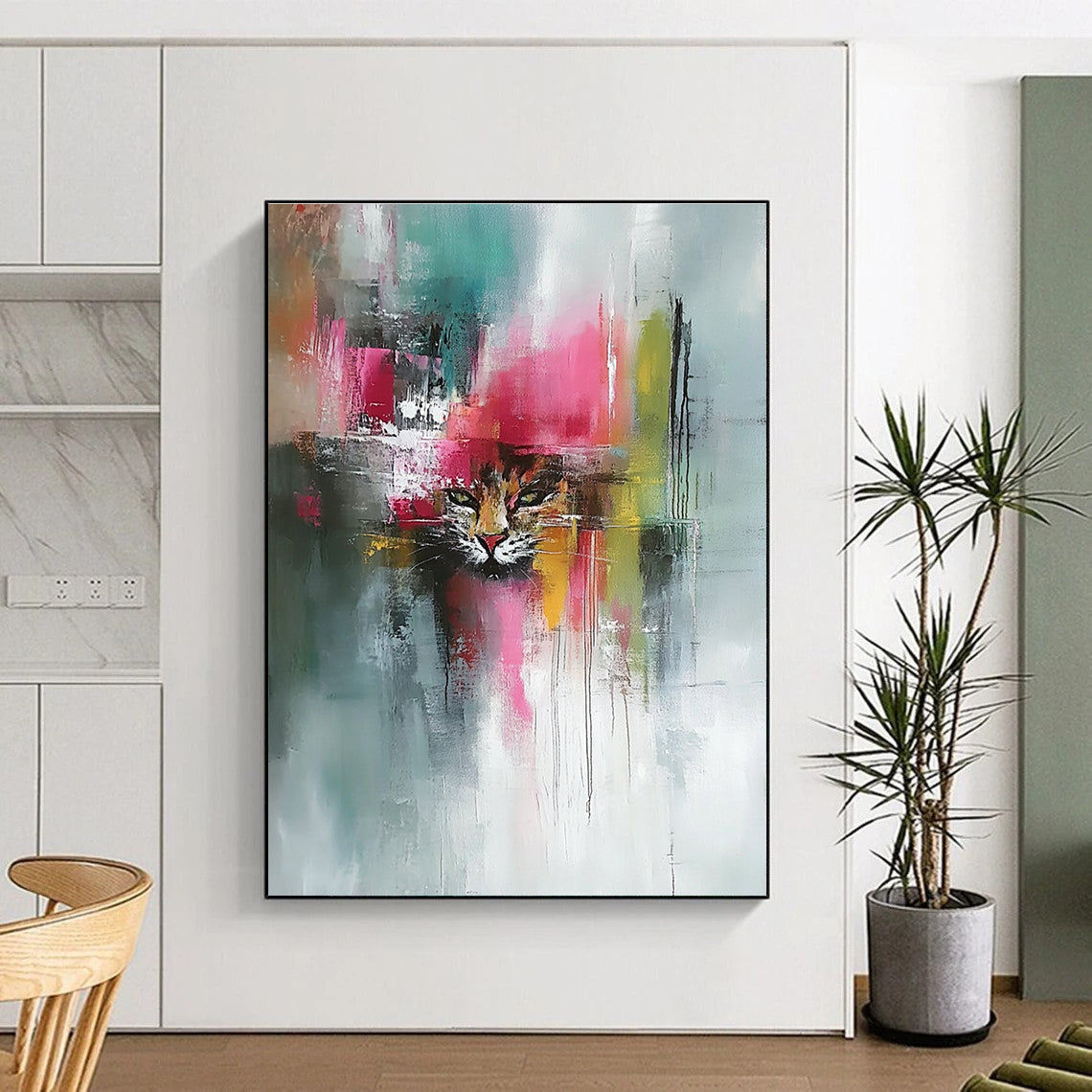 Colorful Cat Abstract - Expressive Feline Abstract Painting GAB0641