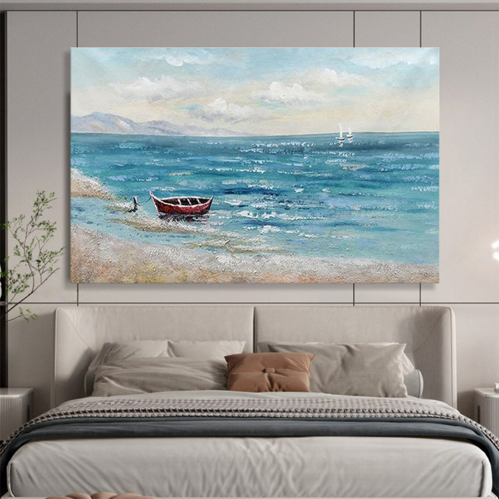 Seaside Boat Abstract Painting for Coastal Home Decor YHT224