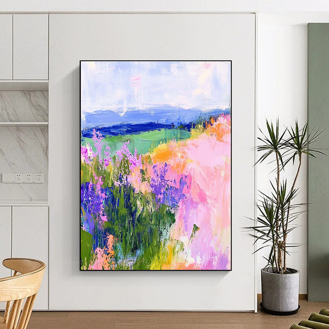 Colorful Flower Field Abstract Painting of Cheerful Blooms GAB0153