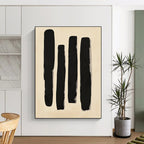 Black Vertical Strokes Abstract Painting with Minimalist Impact WINK240