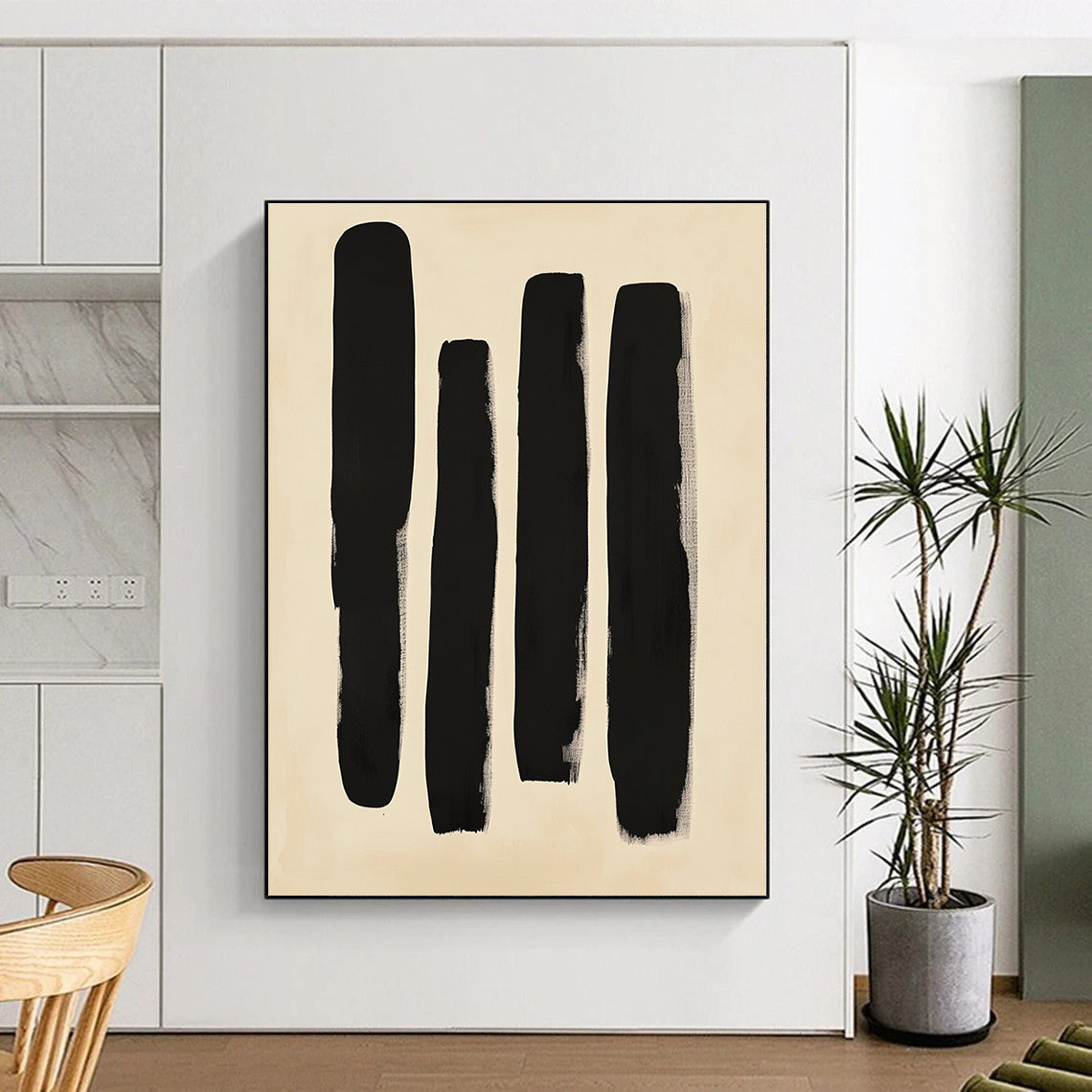Black Vertical Strokes Abstract Painting with Minimalist Impact WINK240