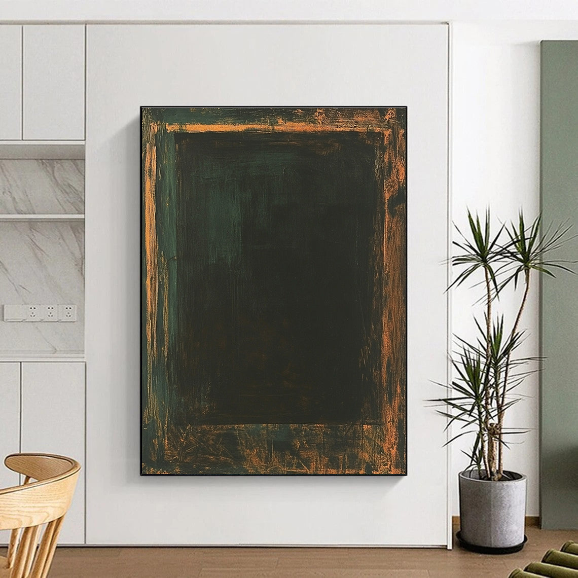 Framed Dark Rectangle Abstract Painting with Mysterious Allure WINK089