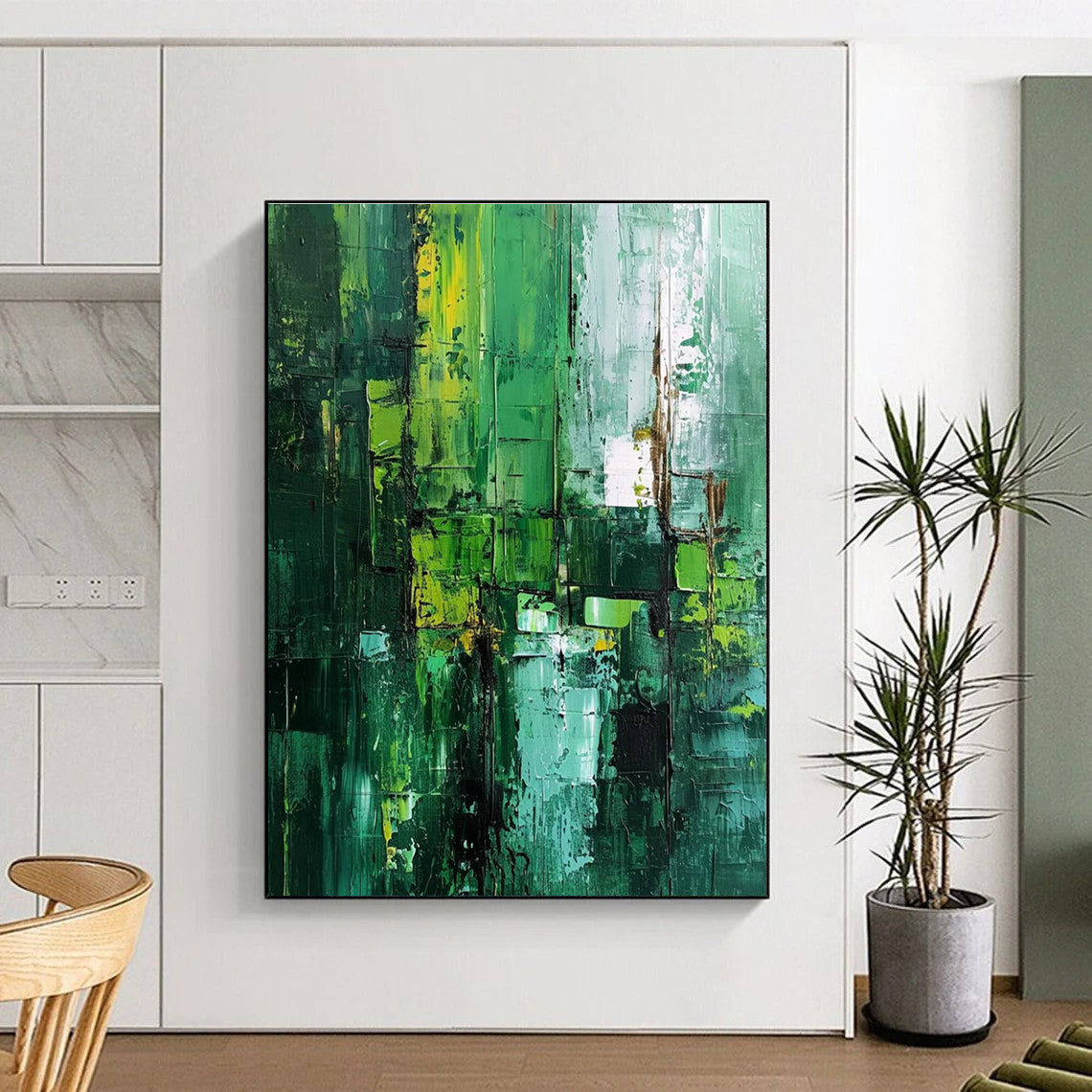 Green Textured Abstract Painting for Eco - Friendly Office Break Rooms HENG012
