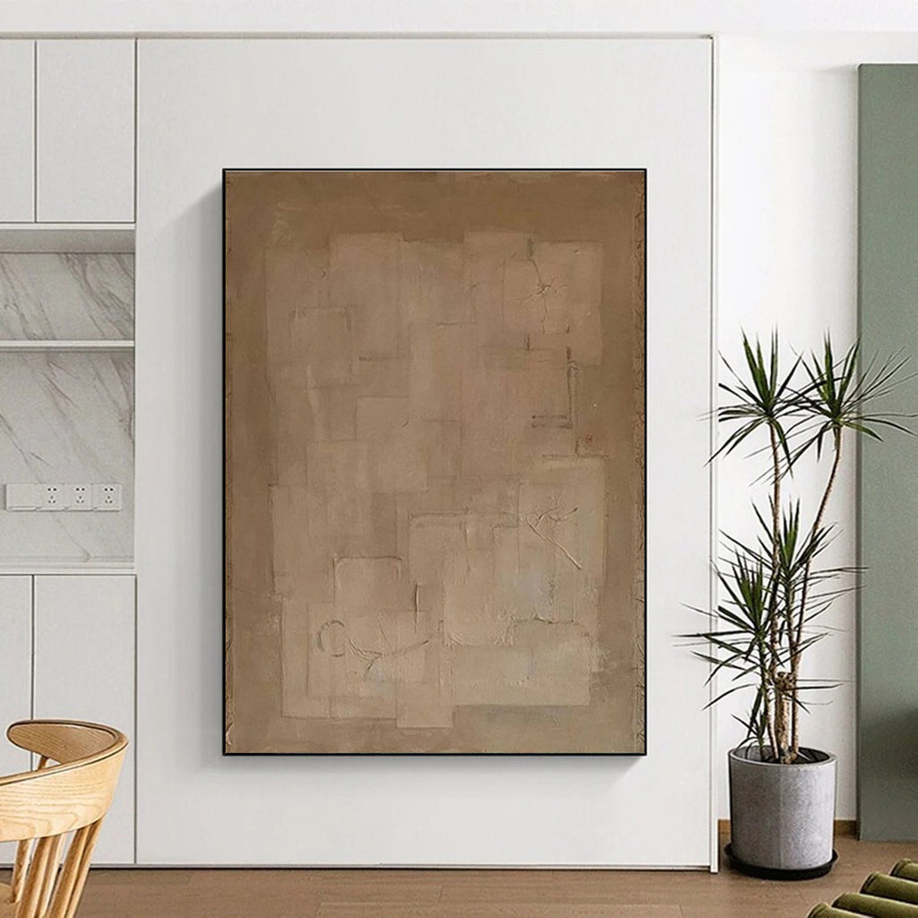 Minimalist Beige Composition Abstract Painting for Modern Minimalist Spaces HENG334