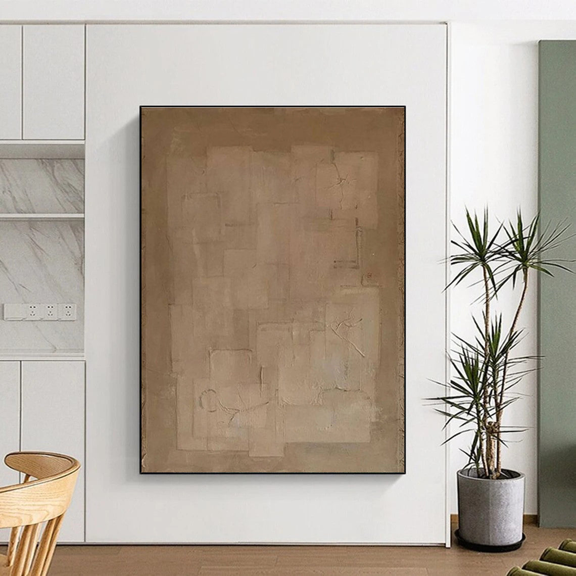 Minimalist Beige Composition Abstract Painting for Modern Minimalist Spaces HENG334