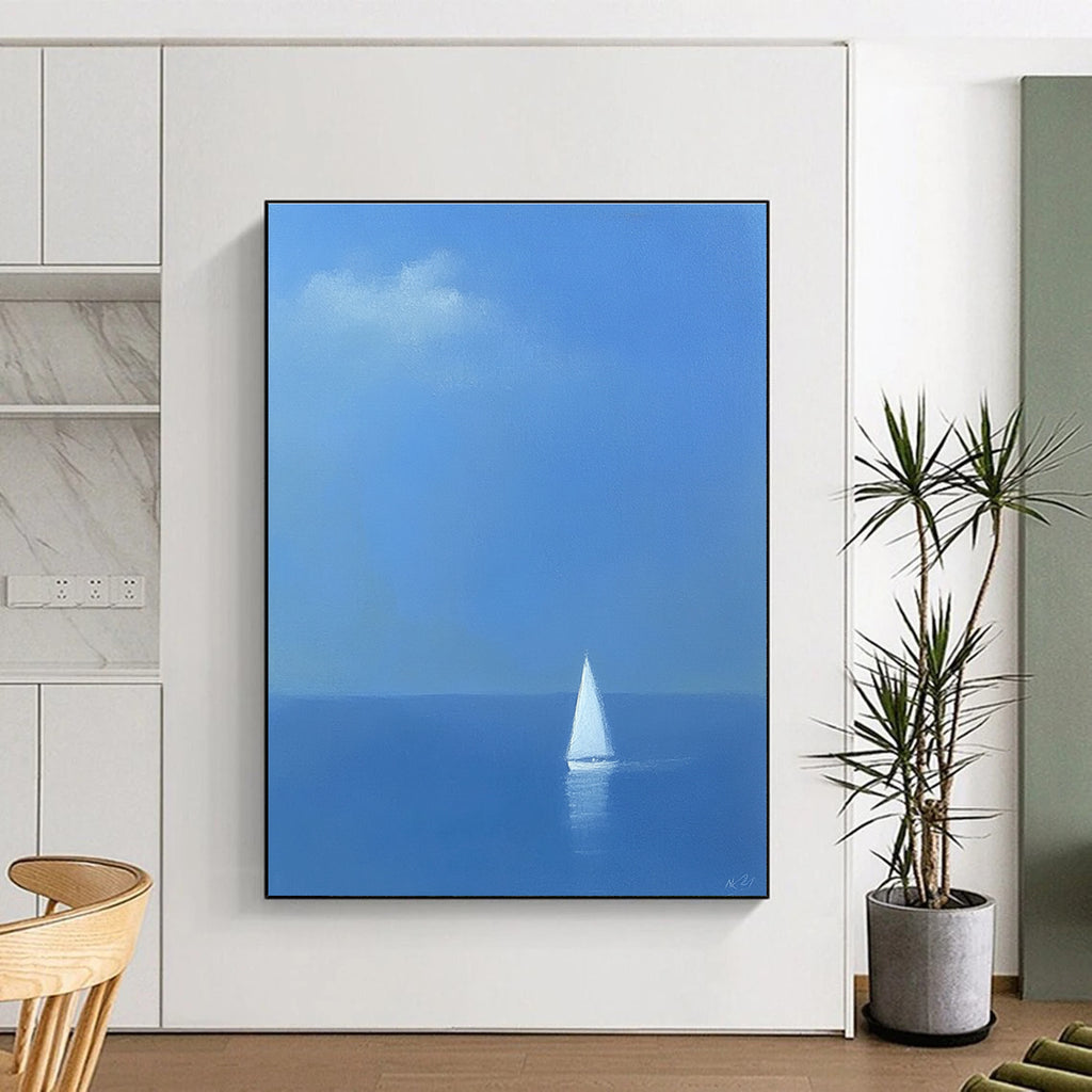 Solitary Sailboat at Sea - Calming Nautical Abstract Painting GAB0413