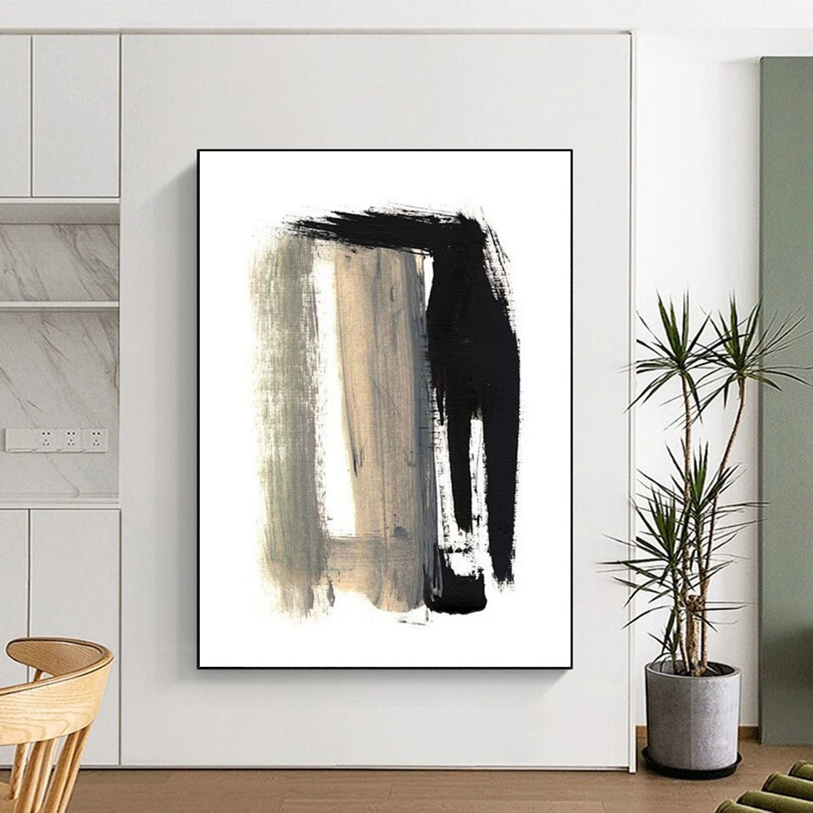 Black - Gray Abstract Brushstrokes Painting for Edgy Urban Lofts HENG157
