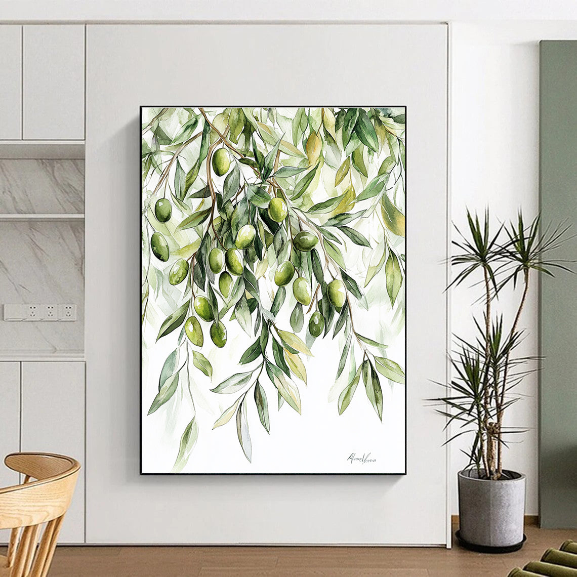 Olive Branches Watercolor Abstract Painting for Rustic Interiors GAB1508