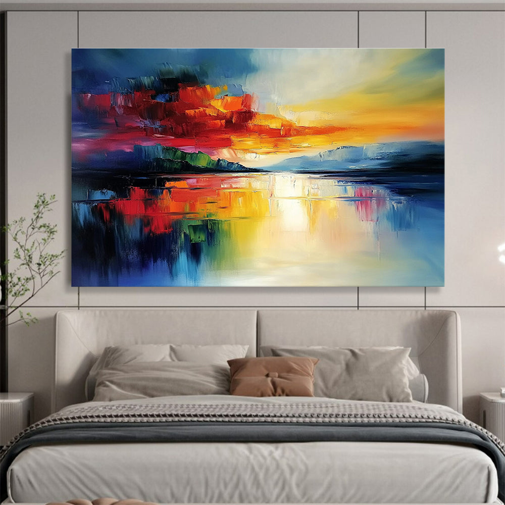 Color - Blocked Sunset Lake Abstract Painting ABS236