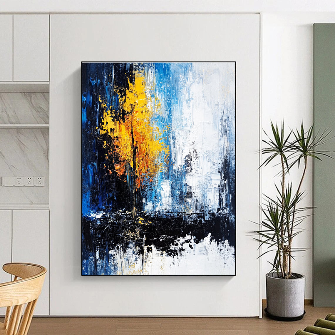 Blue - Yellow Abstract Tree Painting with Whimsical Serenity WINK398