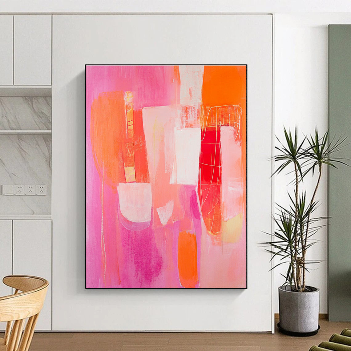 Pink and Orange Shapes Vibrant Abstract Painting GAB0316