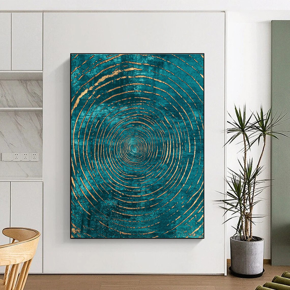 Teal and Gold Circles Luxurious Abstract Painting GAB0371