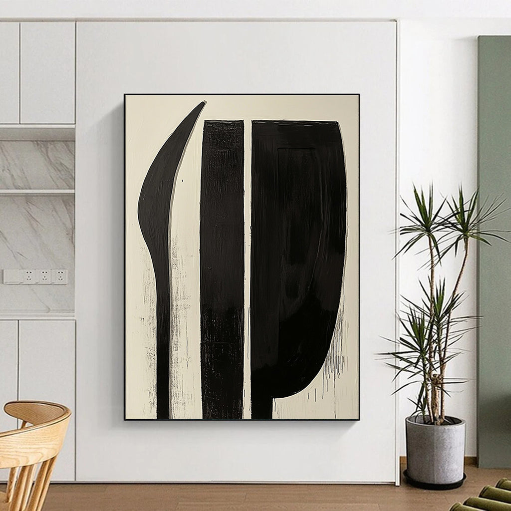 Black and White Shapes Minimalist Graphic Abstract Painting GAB0298