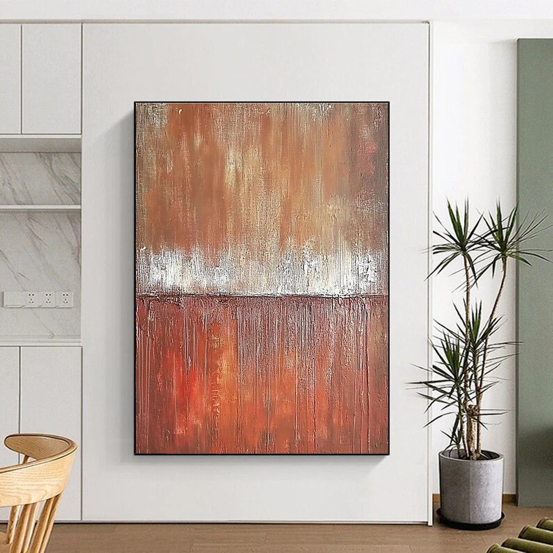 Brown and White Textured Divide Abstract Painting with Earthy Warmth WINK029