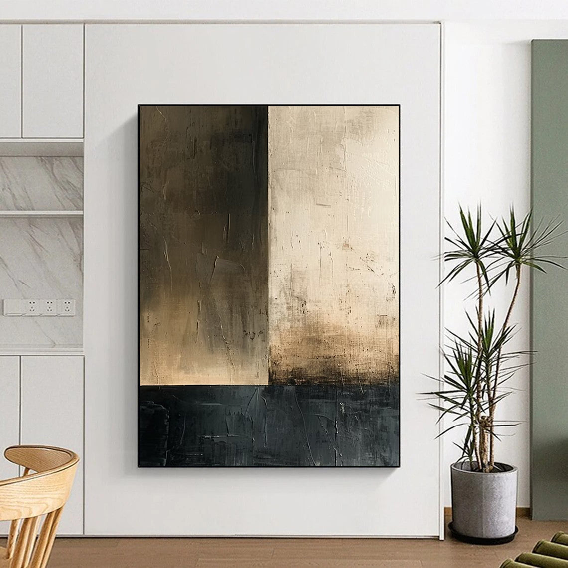 Neutral Tones Abstract Painting for Industrial - Chic Restaurant Dining Areas HENG016