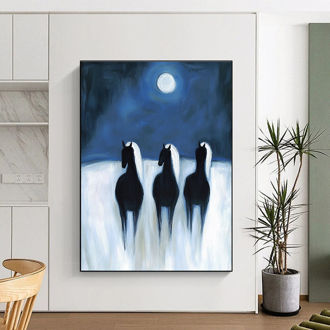 Horses Under Moon Serene Abstract Painting for Nature - Inspired Spaces GAB1490