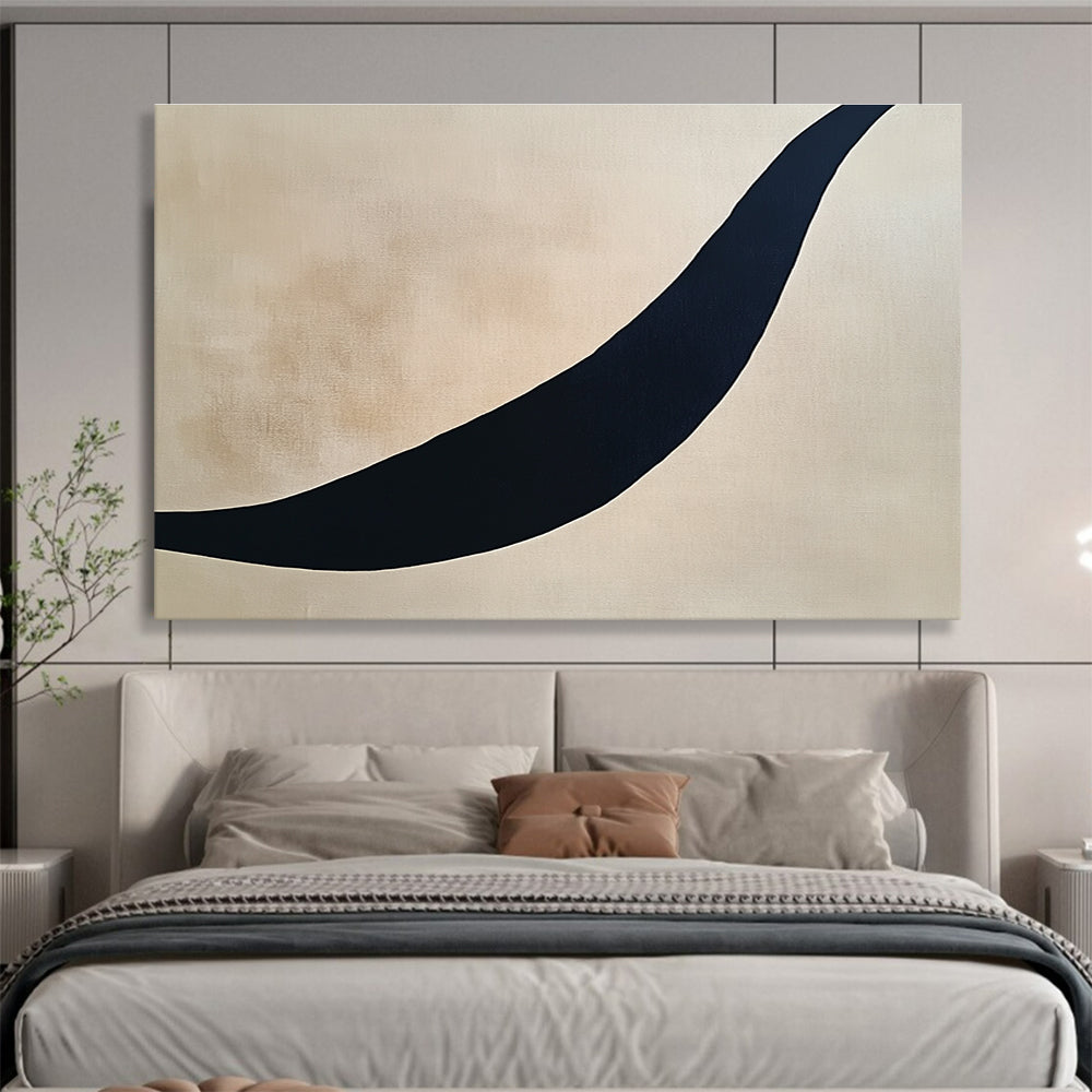 Curved Black Line on Beige Abstract Painting ABS584