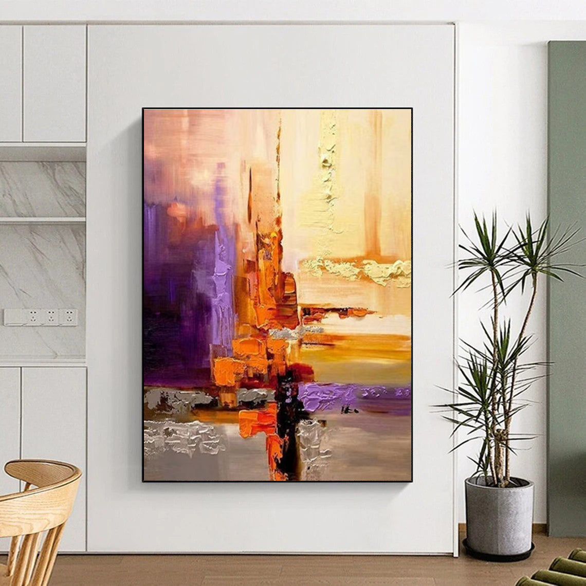Rich Warm - Toned Abstract Cityscape Painting for Sophisticated Spaces HENG278