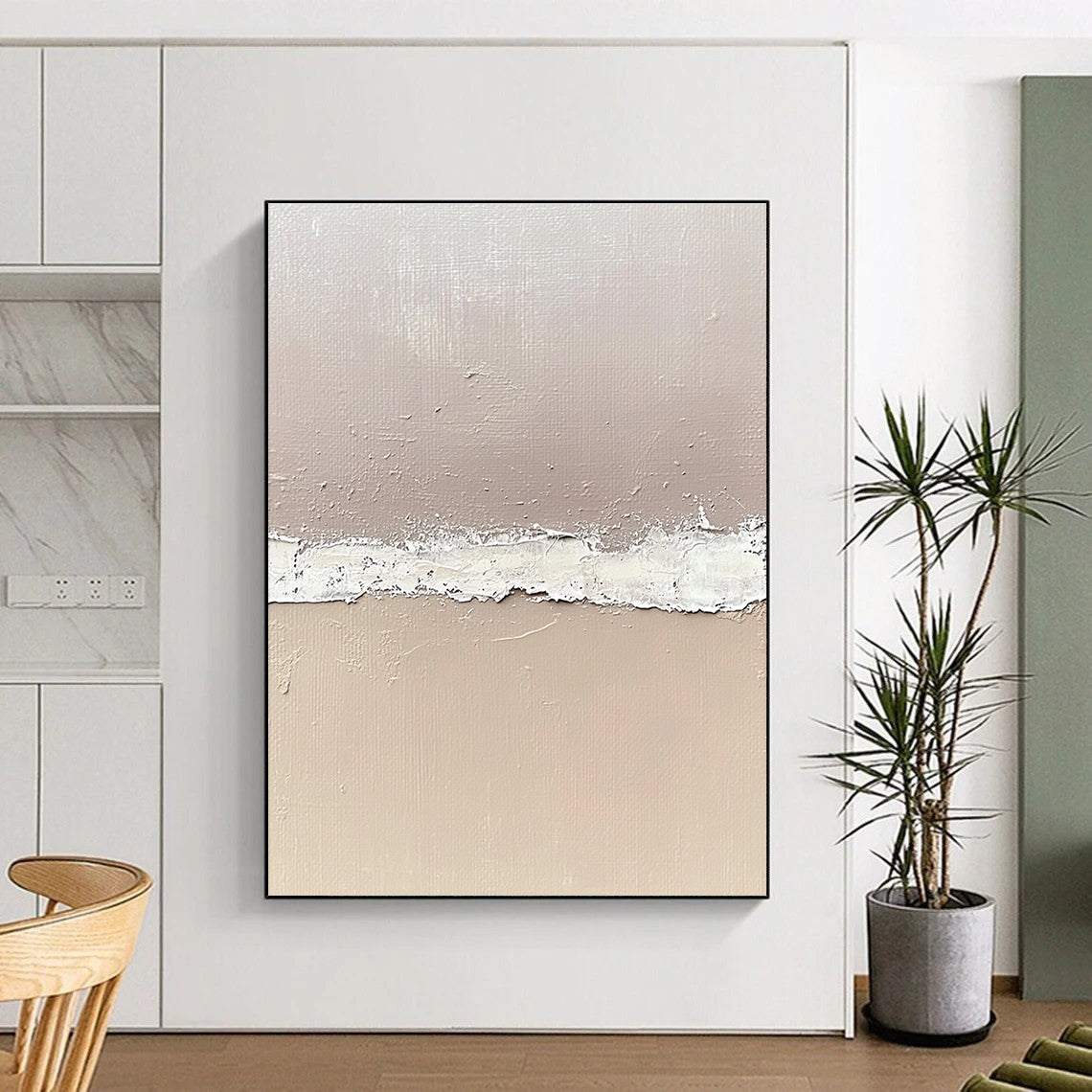 Beige and White Textured Divide Painting with Subtle Transition WINK067