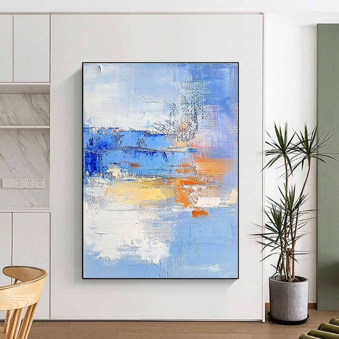 Blue Orange Abstract Landscape Painting with Dreamy Hues WINK617