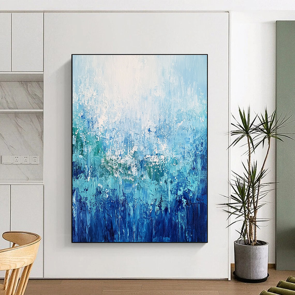 Blue and Green Textured Abstract Painting for Coastal - Inspired Living Spaces GAB0920