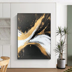 Black Gold and White Abstract Painting with Regal Drama WINK316