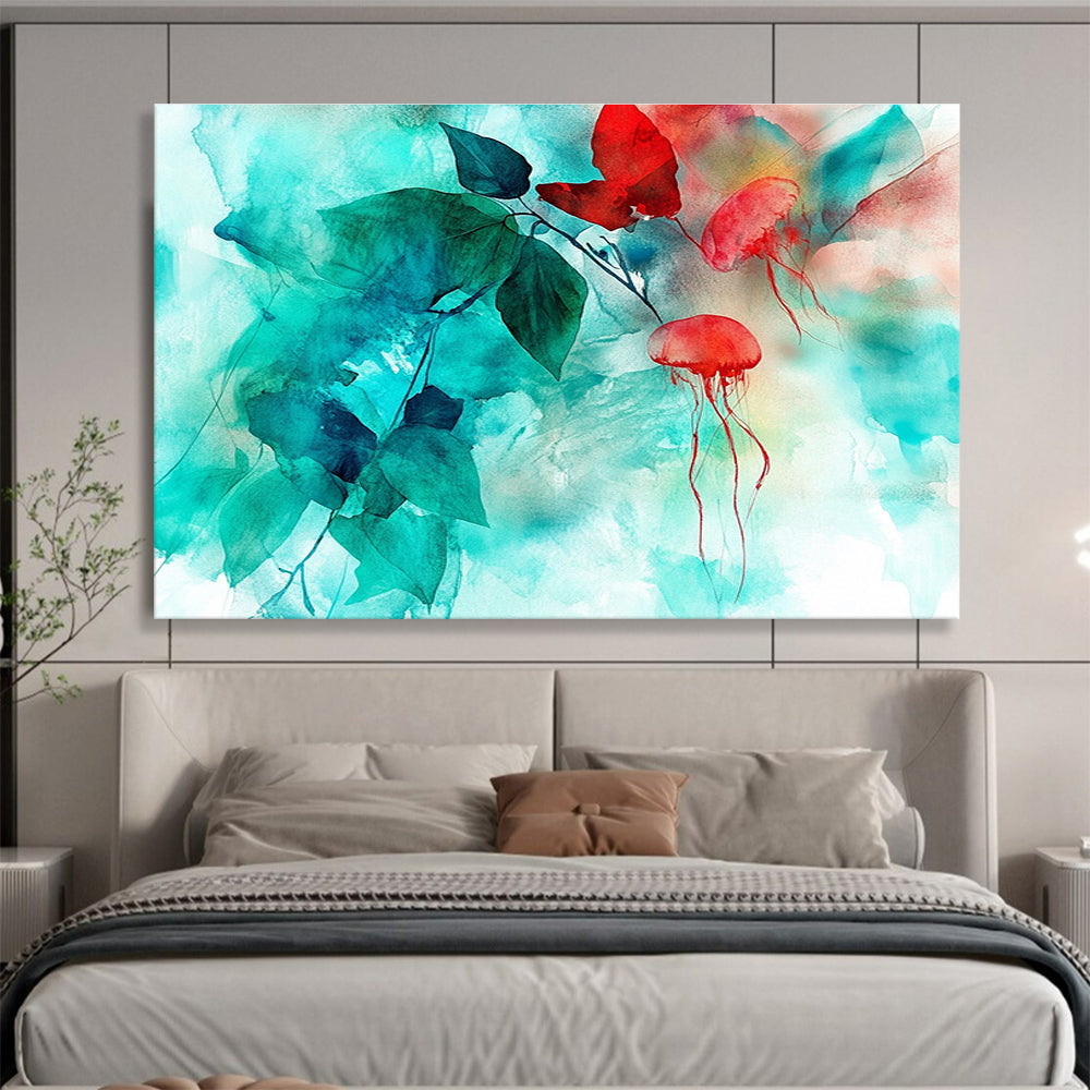 Jellyfish and Leaves Abstract Painting with Ethereal Marine - Botanical Fusion ABS446